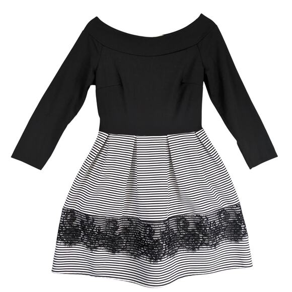 Vian Studio Dresses & Skirts - Vian Studio Striped Fit & Flare Skater Dress Sz L Made Italy 3/4 Slv Black White